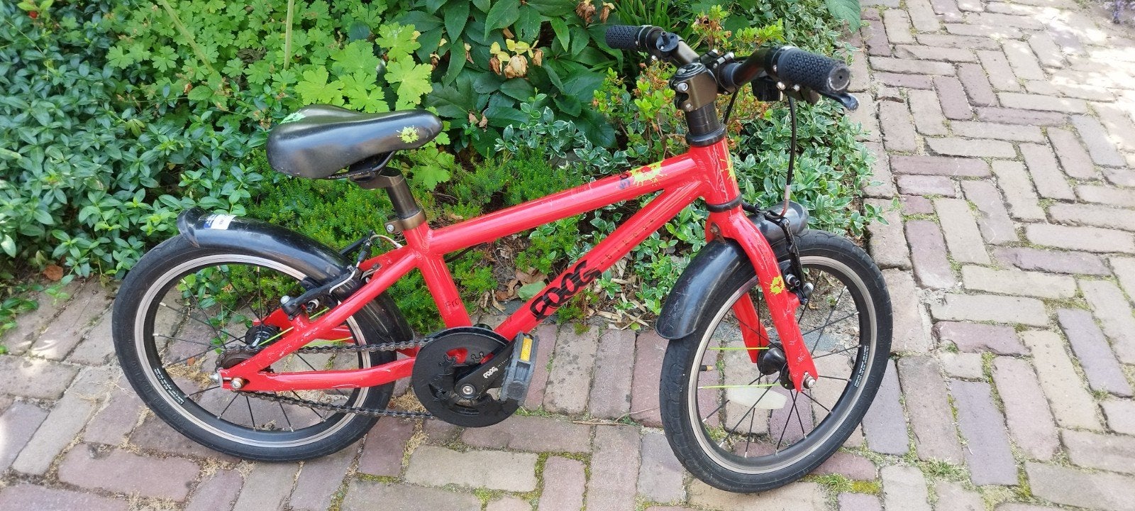 Frogbike 48 - Rode kinderfiets, Ophalen, Frogbike, Velgrem, 16 tot 20 inch