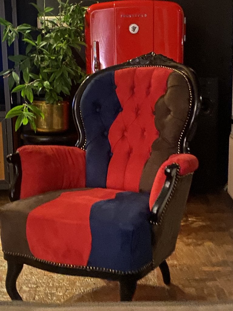 Barokfauteuil in driekleuren, Ophalen, Hout, Barok, 75 tot 100 cm