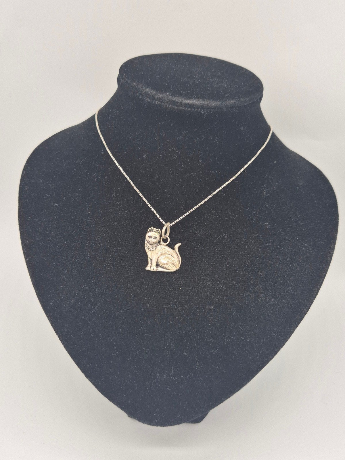 Vintage Zilveren Kat Ketting, Met hanger, Gebruikt, Verzenden, Zilver