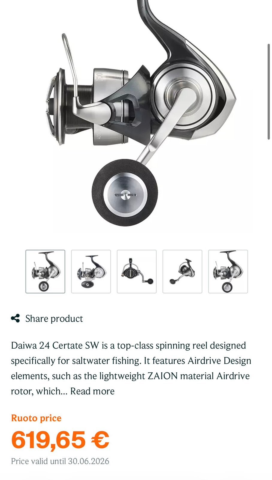 Daiwa certate sw 10000p nieuw!, Watersport en Boten, Ophalen of Verzenden, Nieuw, Molen