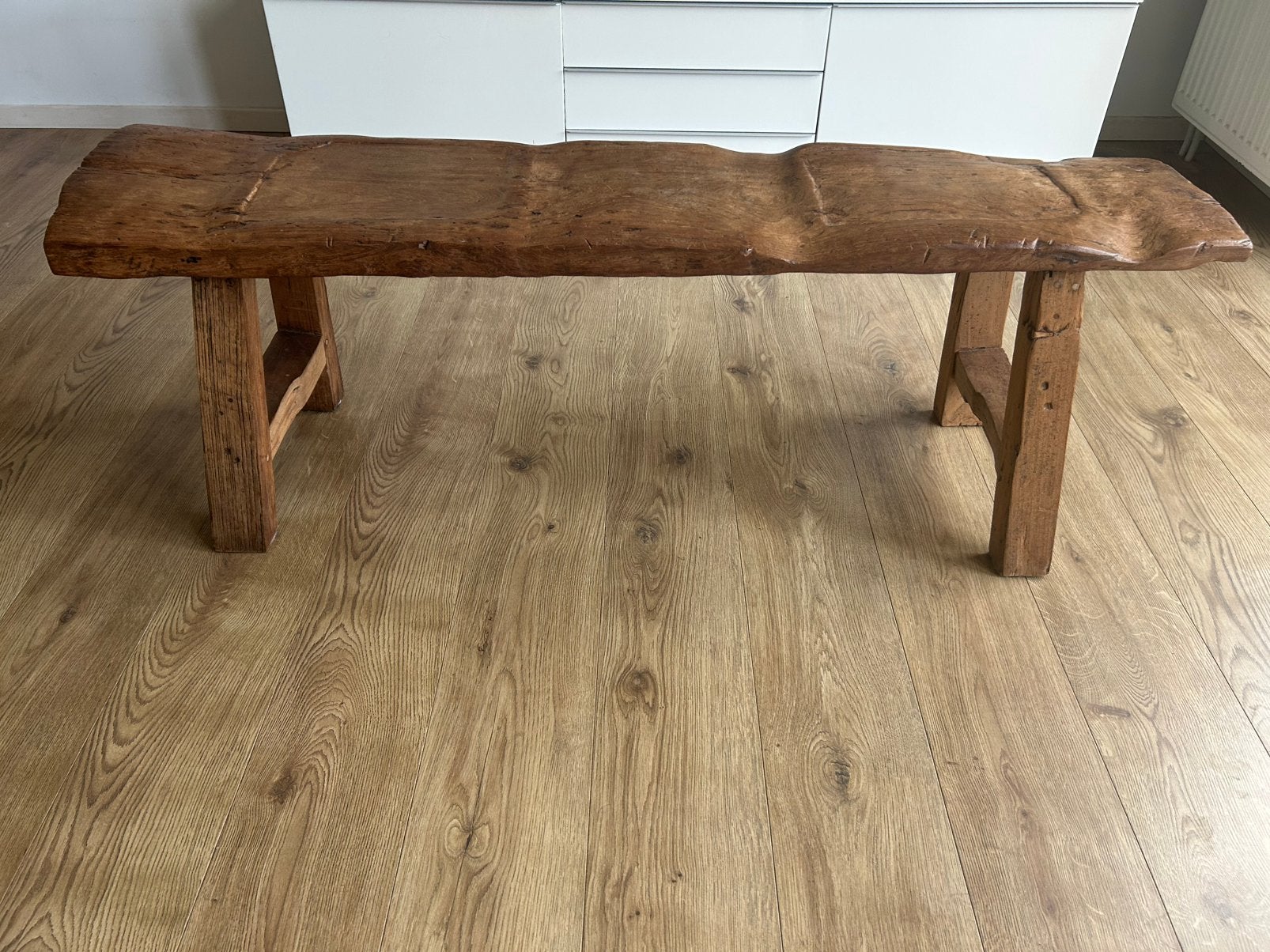 Teakhouten halbank eetbank bankje lage tafel robuust teak, Ophalen, Minder dan 50 cm, 125 cm of meer, Zo goed als nieuw