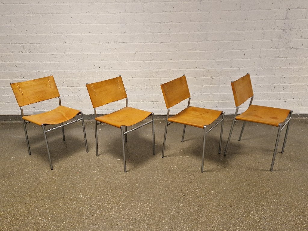 Set of 4 dining chairs by Martin Visser for Spectrum, 1960s, Ophalen, Design 1960, Gebruikt, Bruin