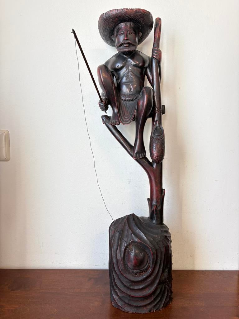 Beeld paalvisser ceylon sri lanka bali ? Hout, Antiek en Kunst, Kunst | Beelden en Houtsnijwerken, Handgemaakt, Beeld, Hout, Bruin
