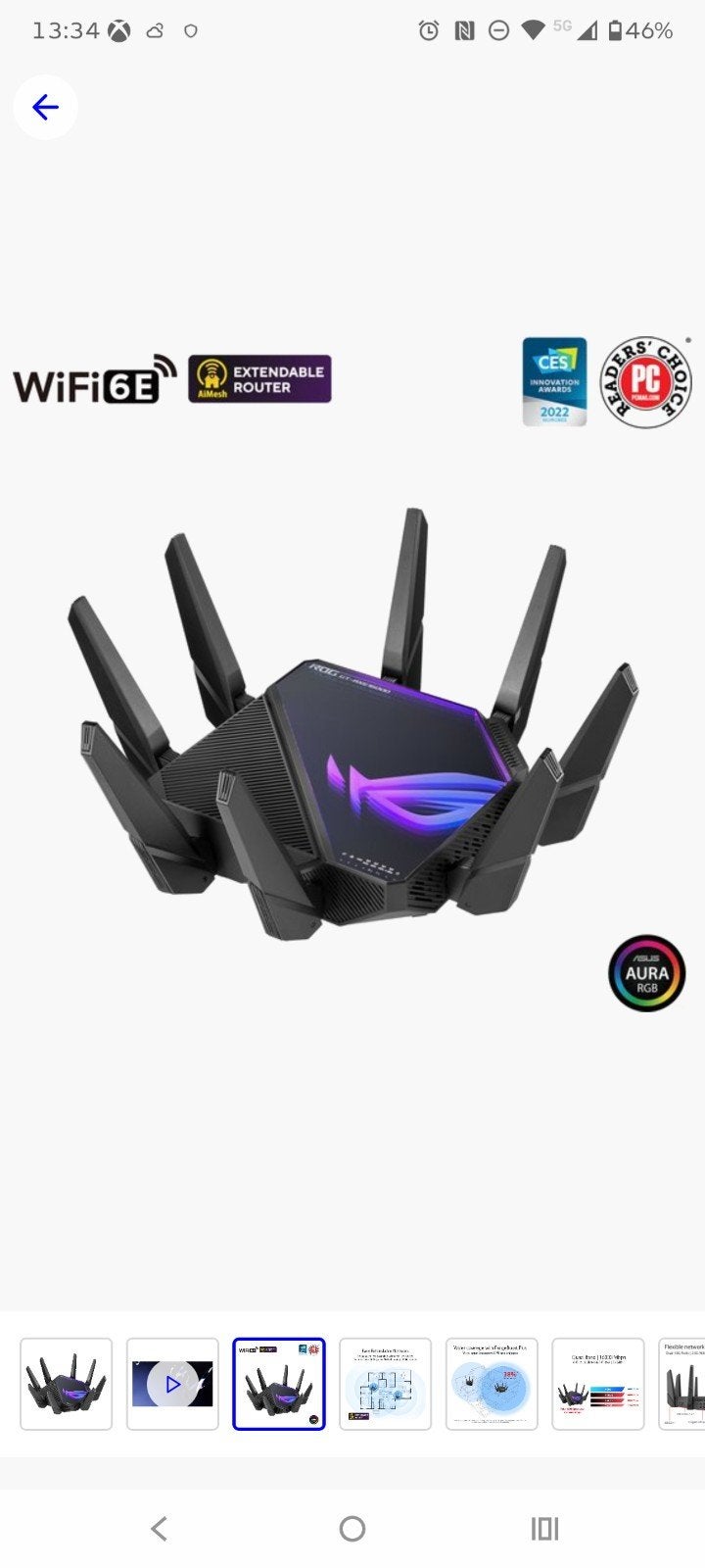 ASUS ROG Rapture GT-AXE16000 Gaming Router WiFi 6E, Ophalen
