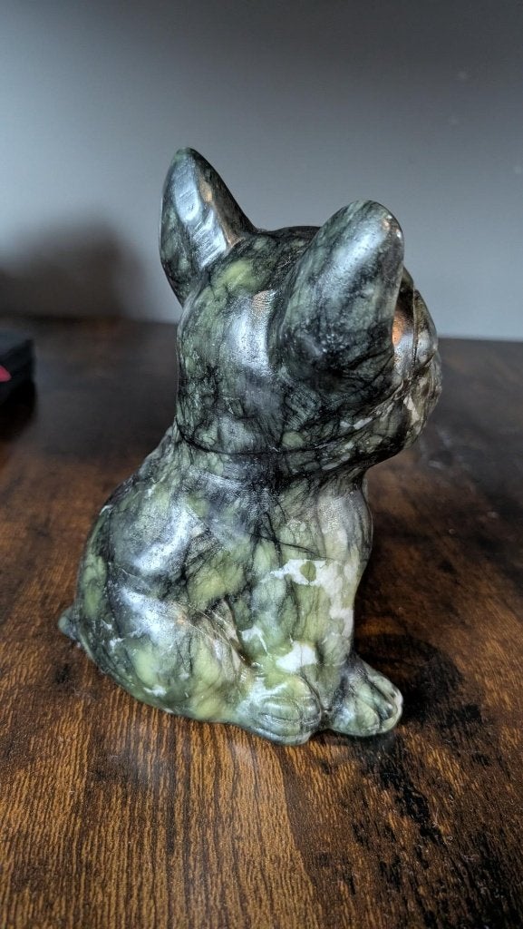 Franse Bulldog Carving GROOT Groene Jade – 12 cm (950g), Ophalen of Verzenden, Overige typen