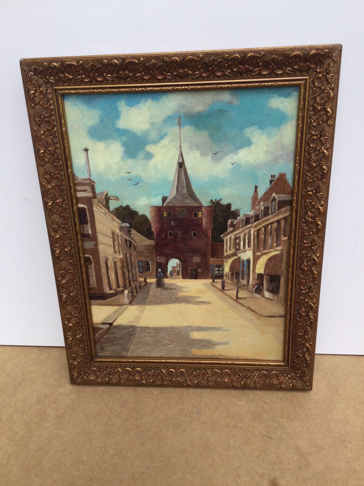 Antiek Schilderij Vischpoort Elburg, Antiek en Kunst, Kunst | Schilderijen | Klassiek, Ophalen of Verzenden