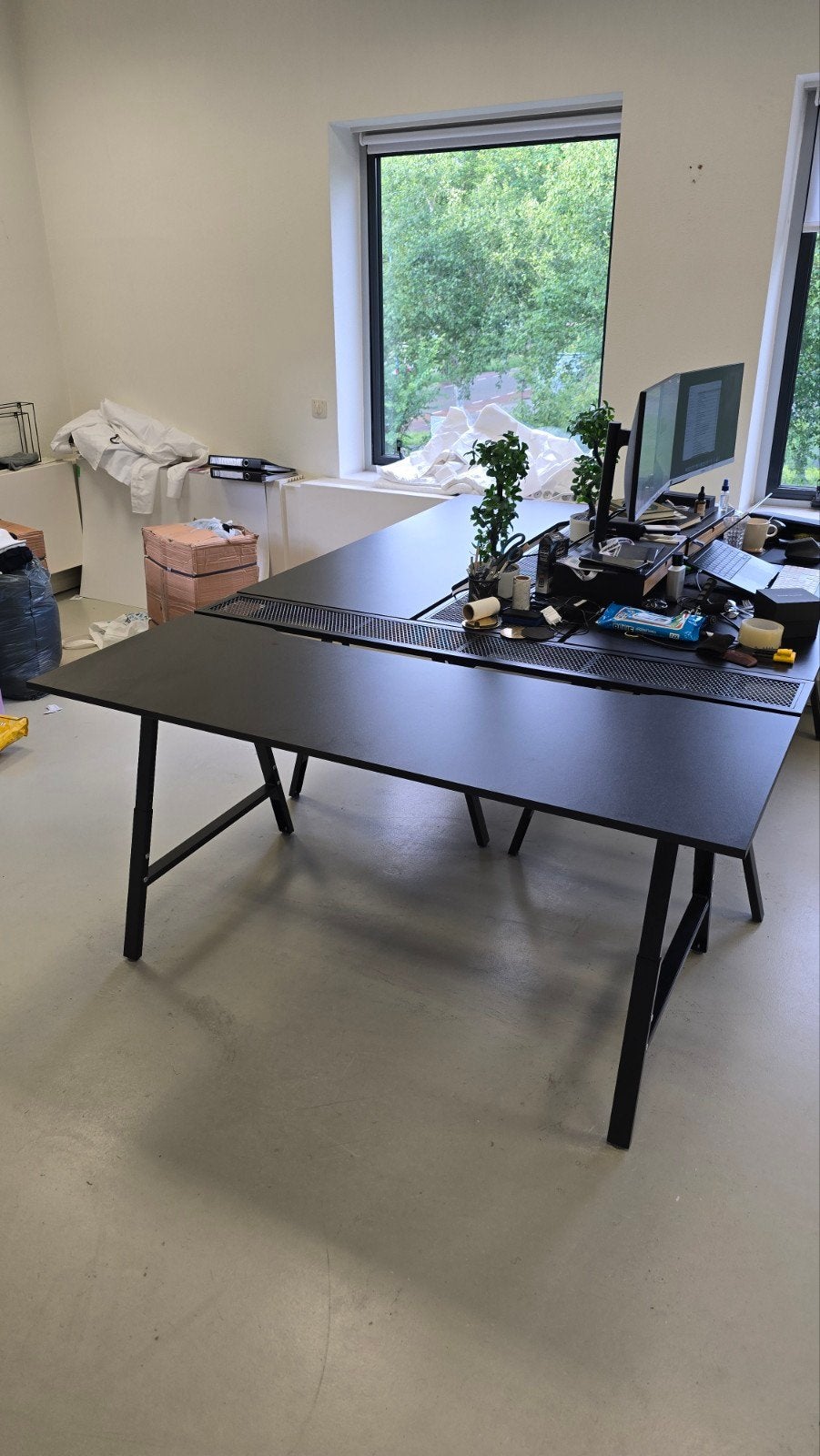 3x Zwart in hoogte verstelbaar bureau 160x80cm, Ophalen, Gebruikt, In hoogte verstelbaar, Zit-sta bureau