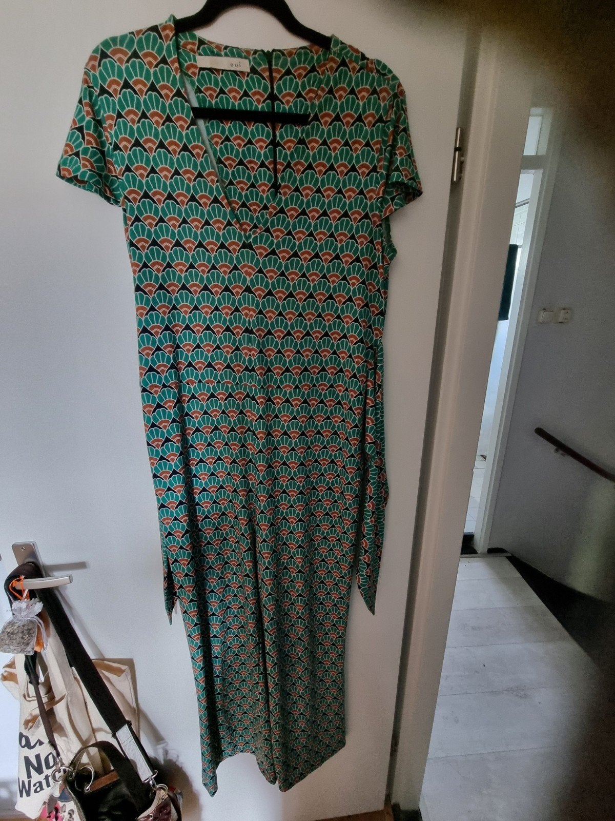 Oui jurk met geometrische print, maat M, Maat 38/40 (M), Ophalen of Verzenden, Zo goed als nieuw, Onder de knie