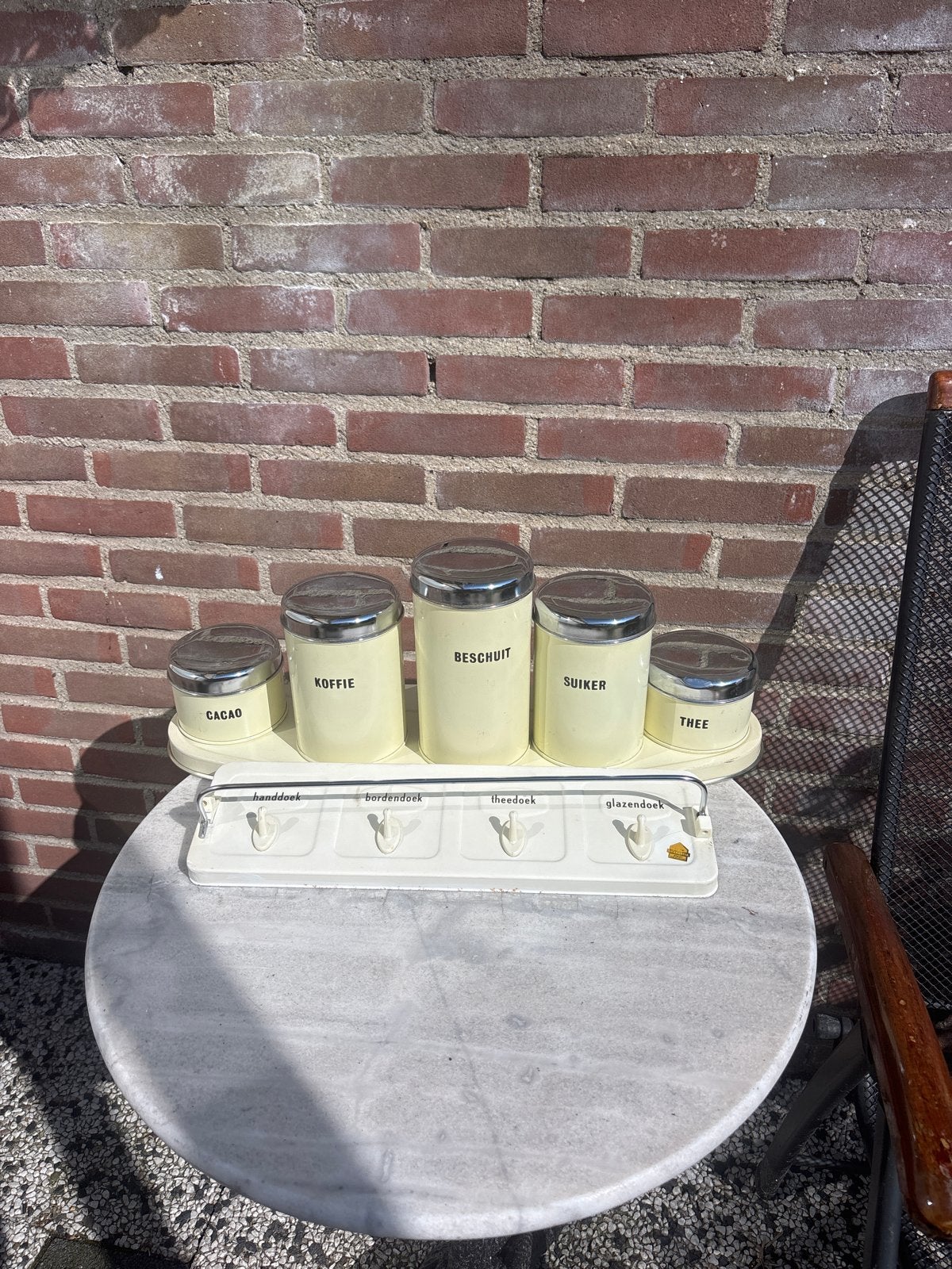 Vintage brabantia voorraadblikken en handdoekenrekje, Ophalen