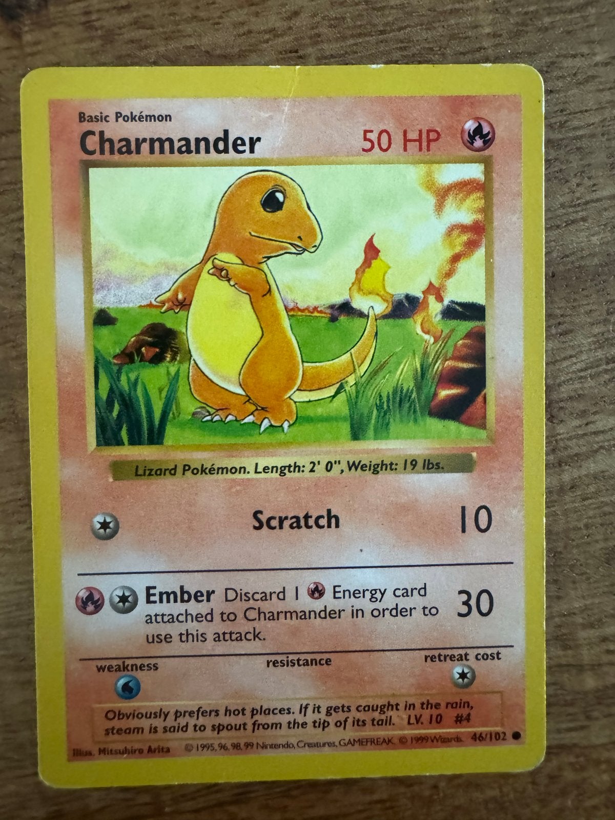 Shadowless Pokémon Kaart Charmander 46/102 Base Set (1999), Ophalen of Verzenden, Losse kaart