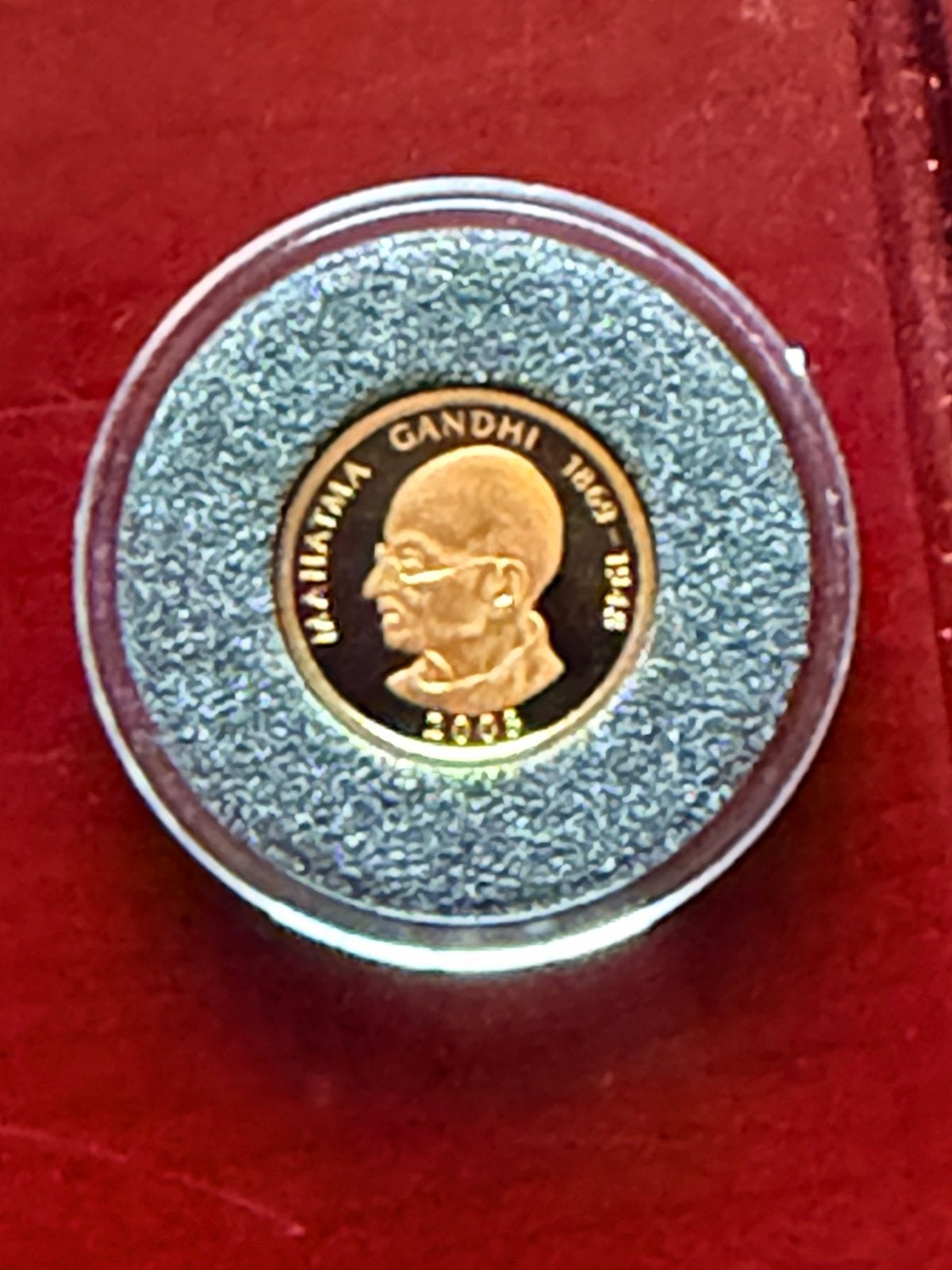 Zeldzame Gouden Mahatma Gandhi Munt 2003  .999, Ophalen of Verzenden, Zuid-Azië, Losse munt, Goud