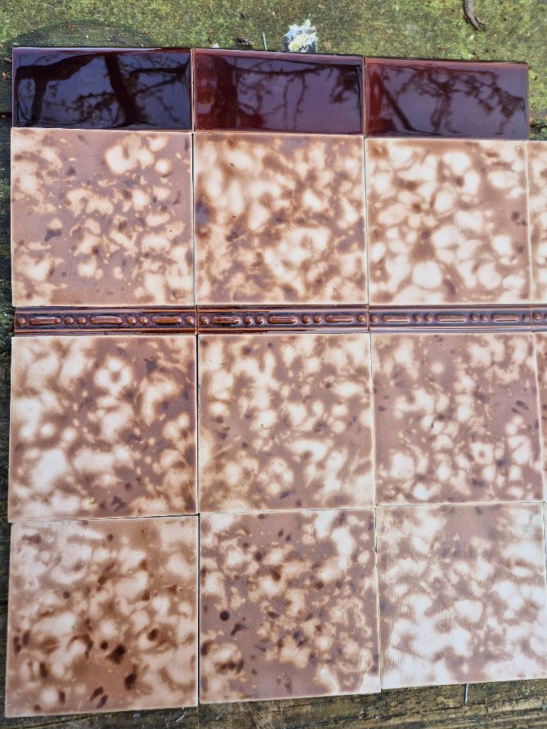 4,7m2 antieke bruin gewolkte tegels 15x15, veel randtegels, Ophalen