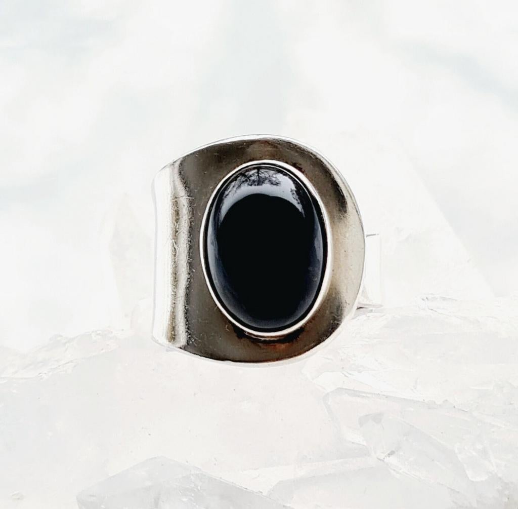 Onyx verstelbare S925 zilveren ring, Verzenden, Zwart, Nieuw, Met edelsteen