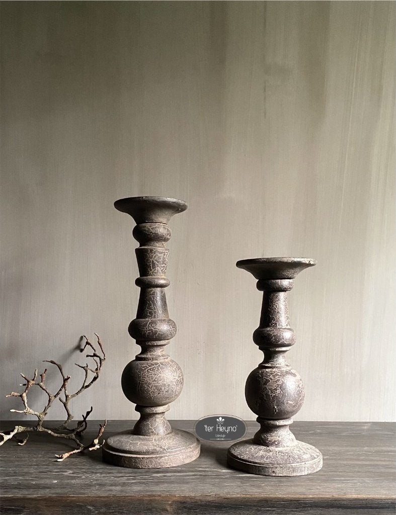 Houten bol kandelaar L hout standaard stoer sober landelijk, Bruin, Verzenden, Nieuw, 40 cm