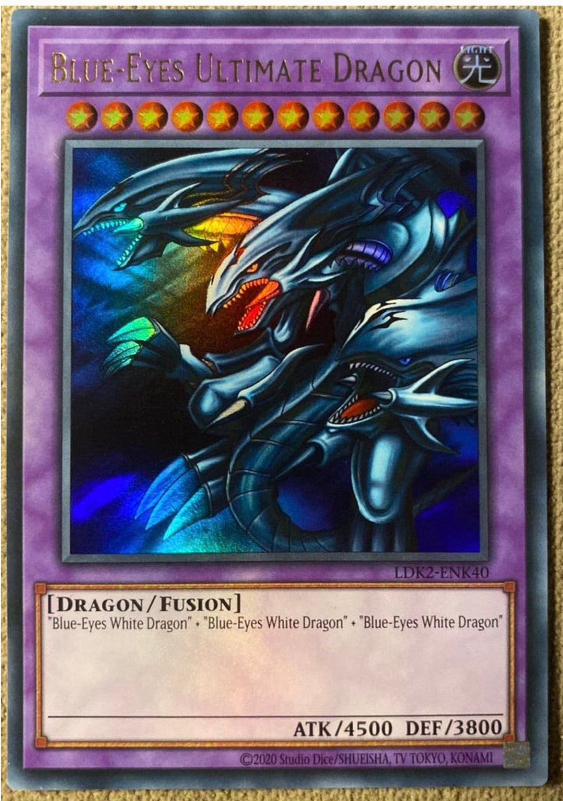 Yu-Gi-Oh! Blue-Eyes Ultimate Dragon LDK2 Print !, Hobby en Vrije tijd, Ophalen of Verzenden, Zo goed als nieuw, Losse kaart, Foil