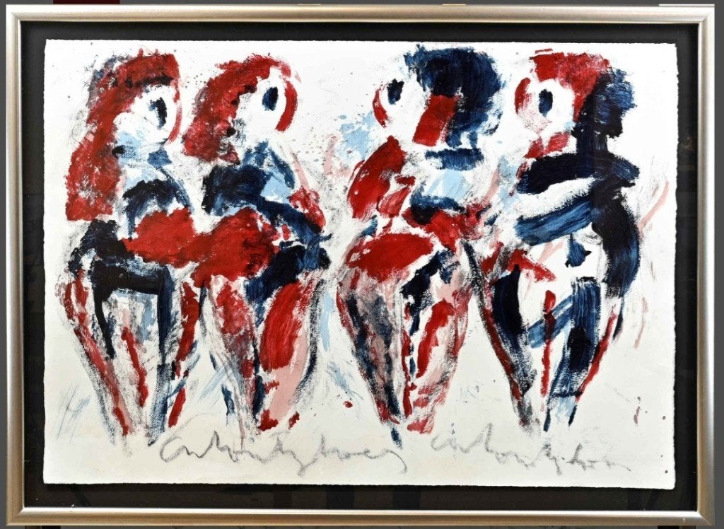 Anton Heyboer groot schilderij 4 vrouwen bruiden 91x121cm, Ophalen