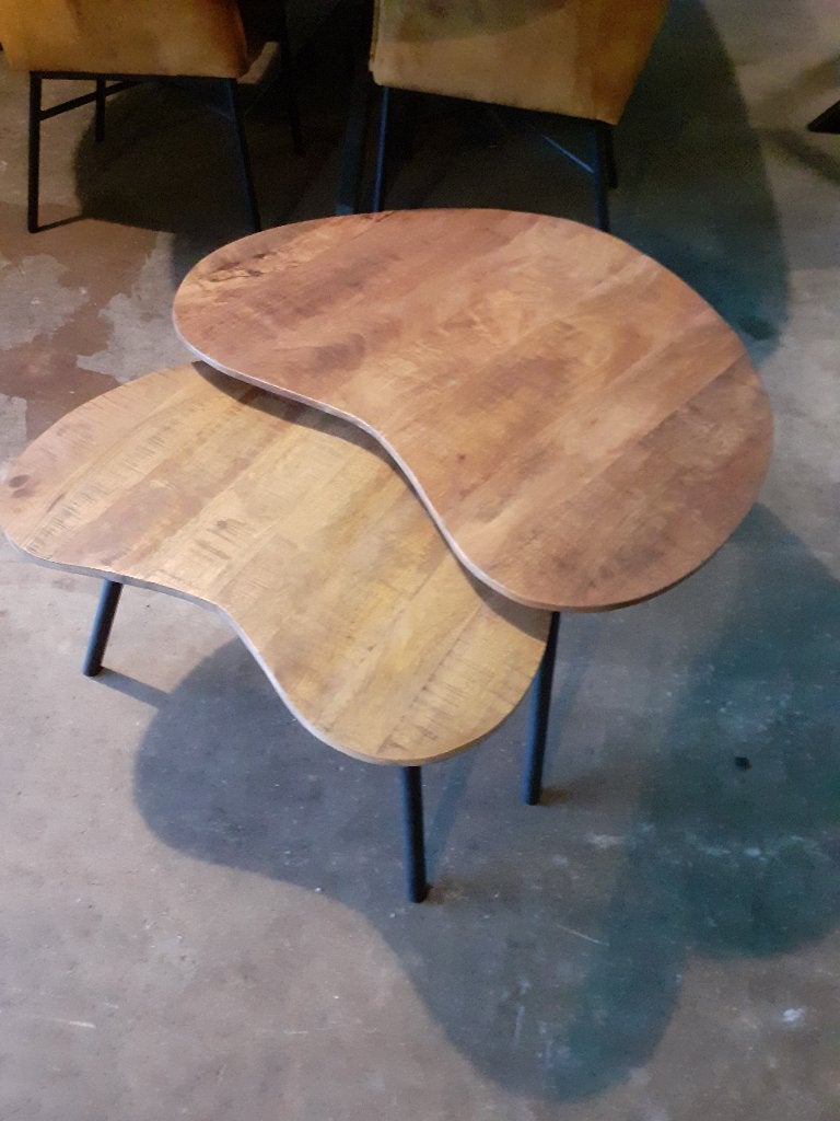 2 Bijzettafels mango hout, NIEUW., Rond, Nieuw, Ophalen of Verzenden, 75 cm of meer