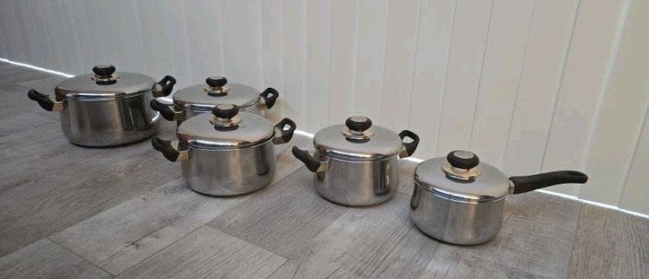 Happy Baron 5-delige Edelstaal Pannenset met deksel, Met deksel, Pannenset, Ophalen of Verzenden, Rvs