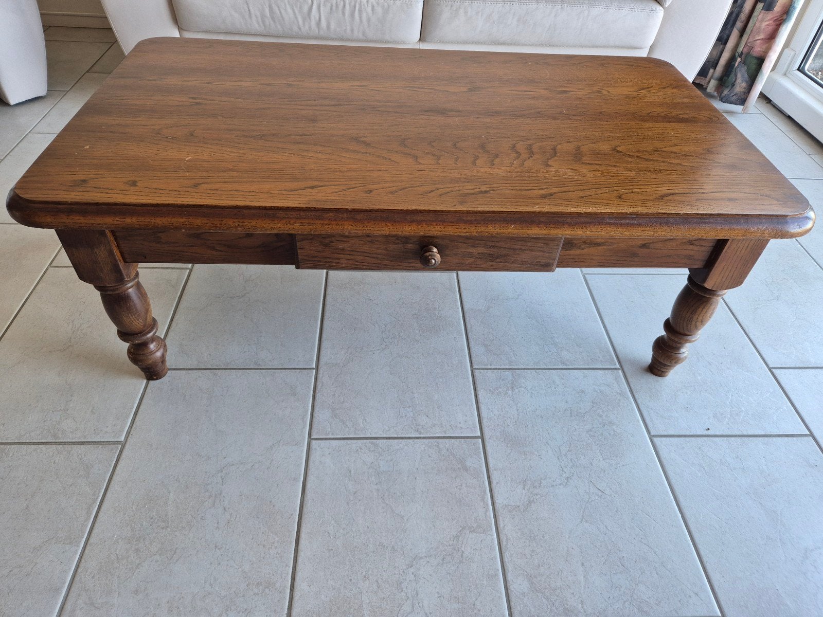 Robuuste eikenhouten salontafel met lade (120 x 80 cm) – Lan, Antiek en Kunst, Antiek | Meubels | Tafels, Ophalen