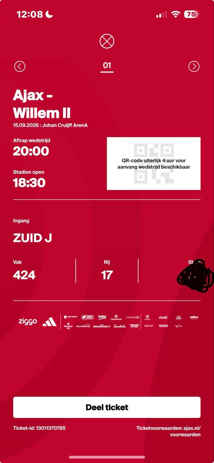 Ajax - Willem II Vak 424 1x, Eén persoon, Oktober