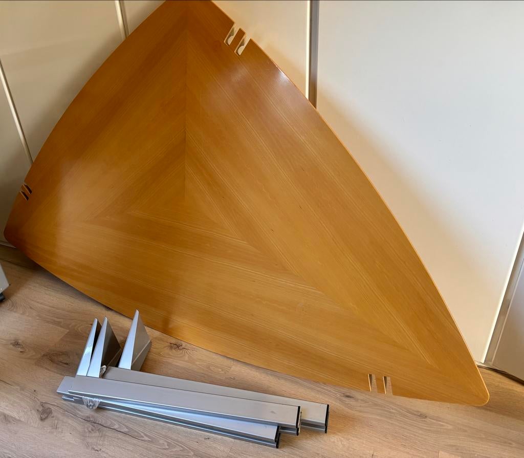 Houten tafelblad met metalen onderstel (gedemonteerd), Huis en Inrichting, Tafels | Eettafels, Ophalen, Gebruikt, 150 tot 200 cm