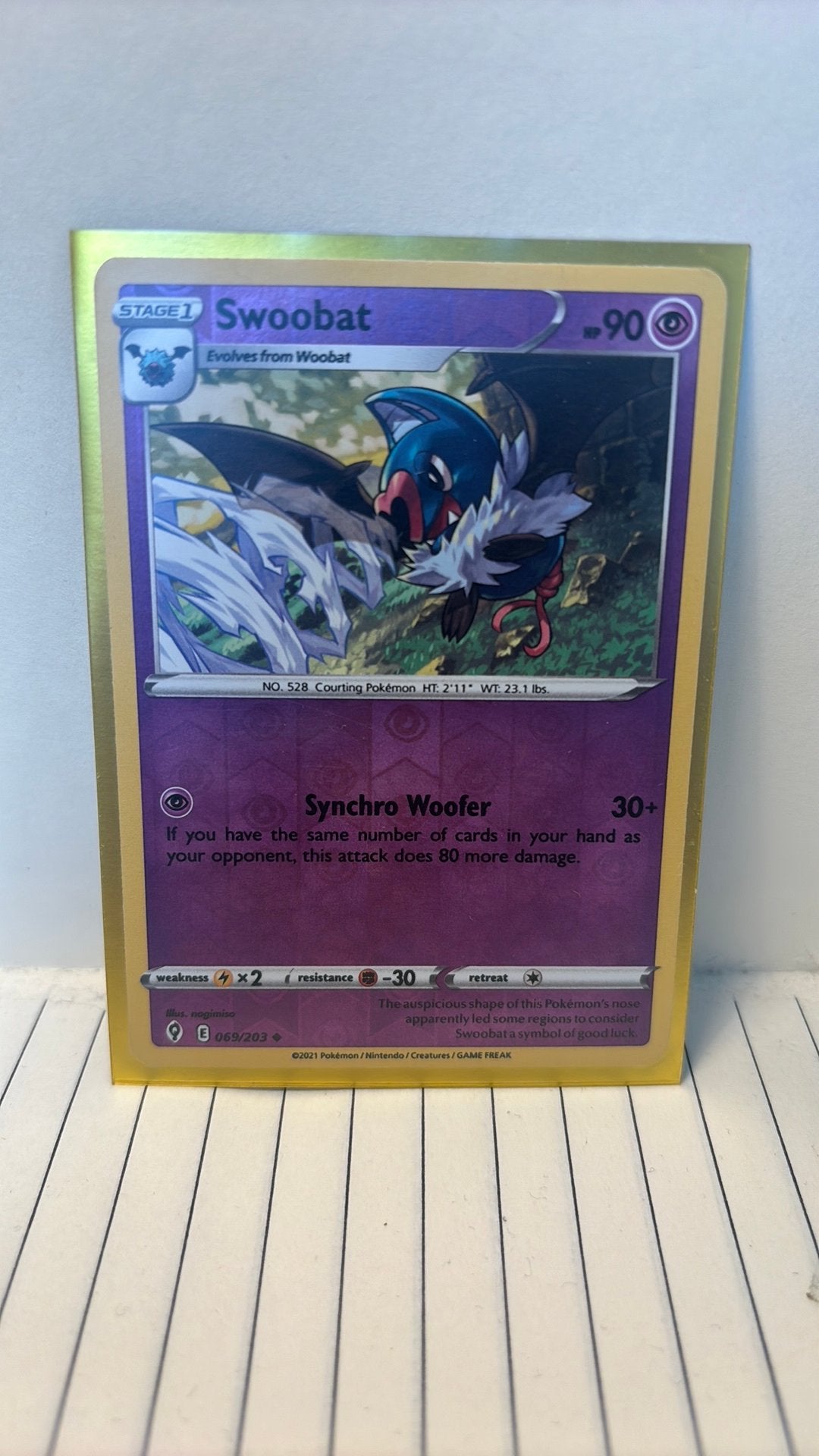 Swoobat 069/203 evolving skies reverse holo pokemon kaart, Hobby en Vrije tijd, Verzamelkaartspellen | Pokémon, Ophalen of Verzenden