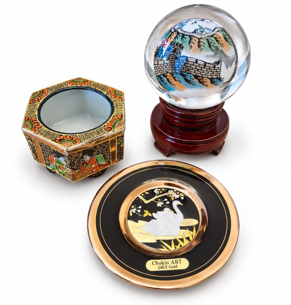 3-delige Oosterse / Aziatische decoratieset – Vintage, Antiek en Kunst, Ophalen of Verzenden