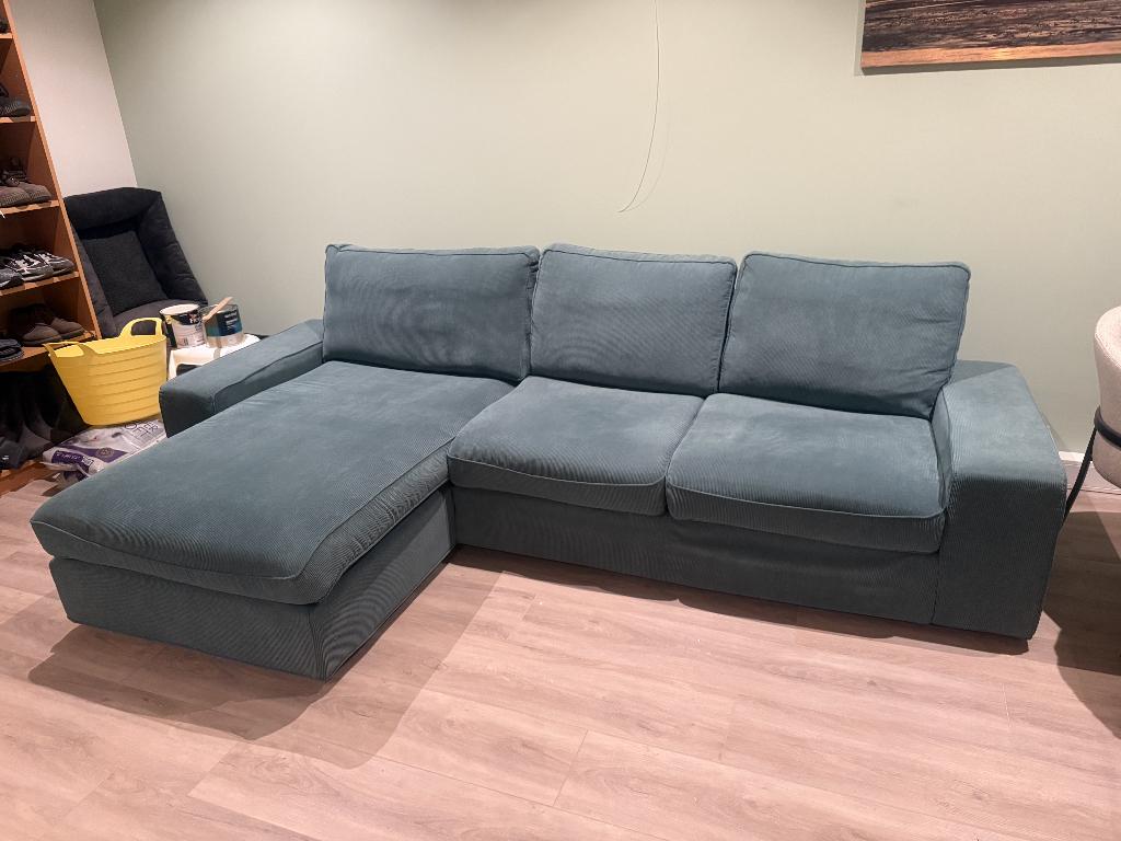 KIVIK 3-zits hoekbank met lounge gedeelte turkoois (Ikea), Ophalen, 250 tot 300 cm, Gebruikt, Hoekbank
