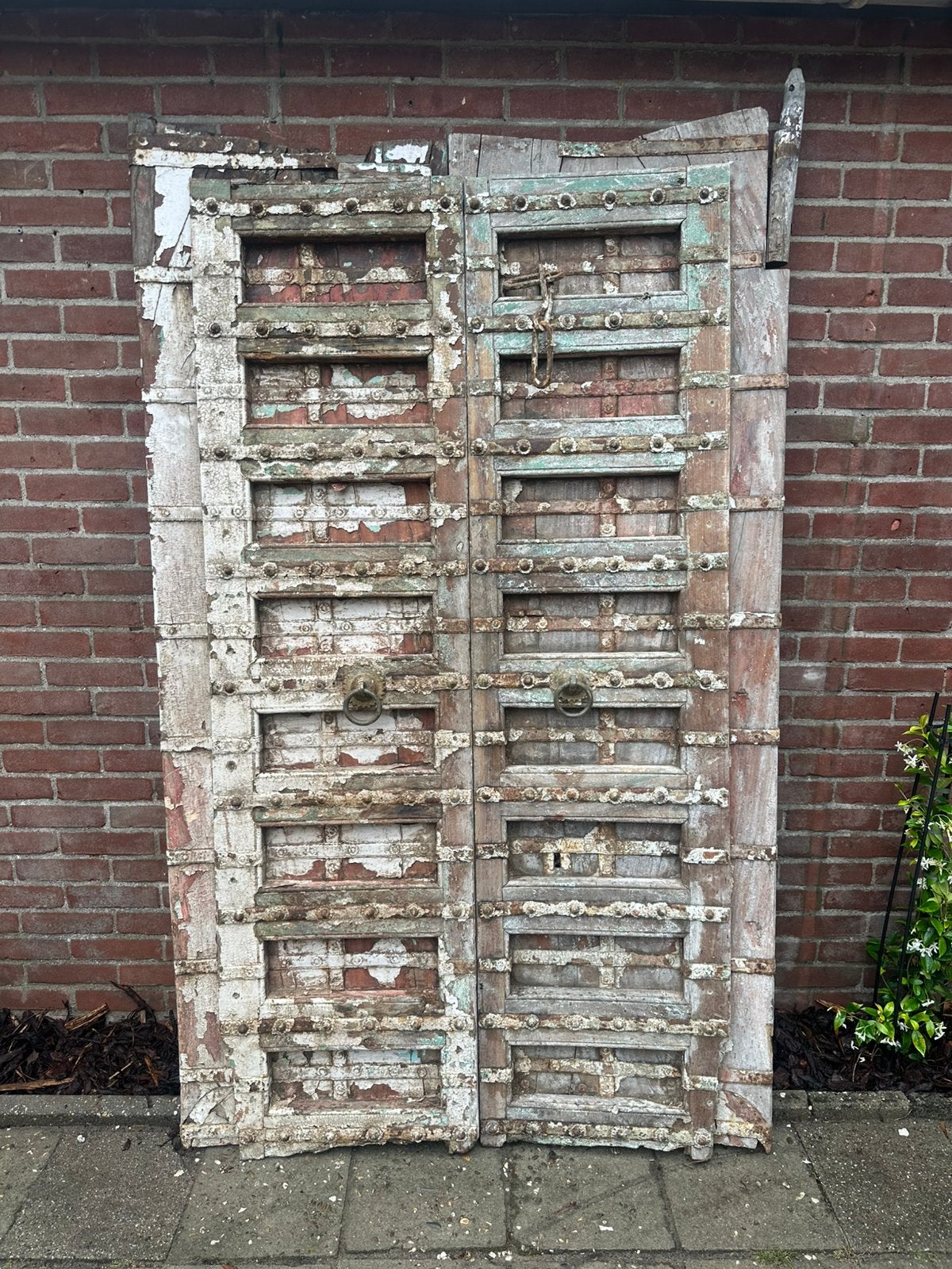 Teak houten deur  eeuwen oude Indiase Frans, brocante, Gebruikt, Raamkozijn, 150 tot 225 cm, Hout