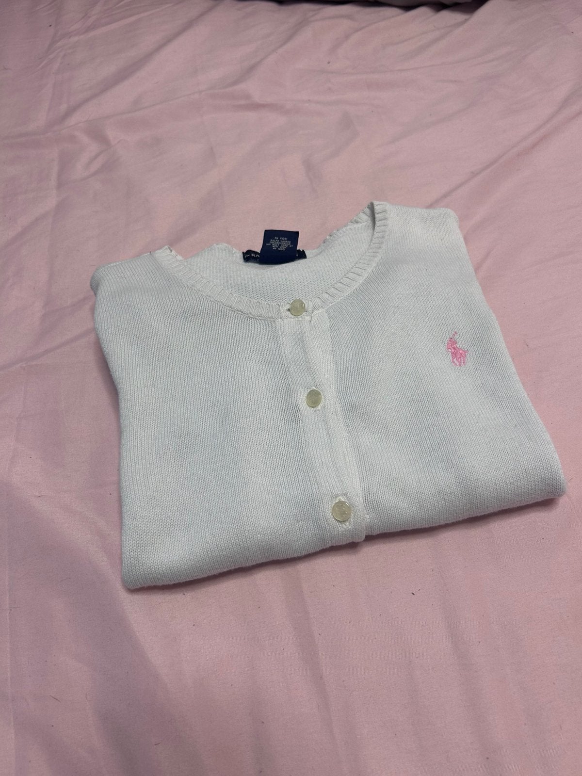 Witte Ralph Lauren Cardigan / Gebreid Vest – Maat L 12/14, Kinderen en Baby's, Ophalen of Verzenden, Gebruikt, Meisje, Trui of Vest
