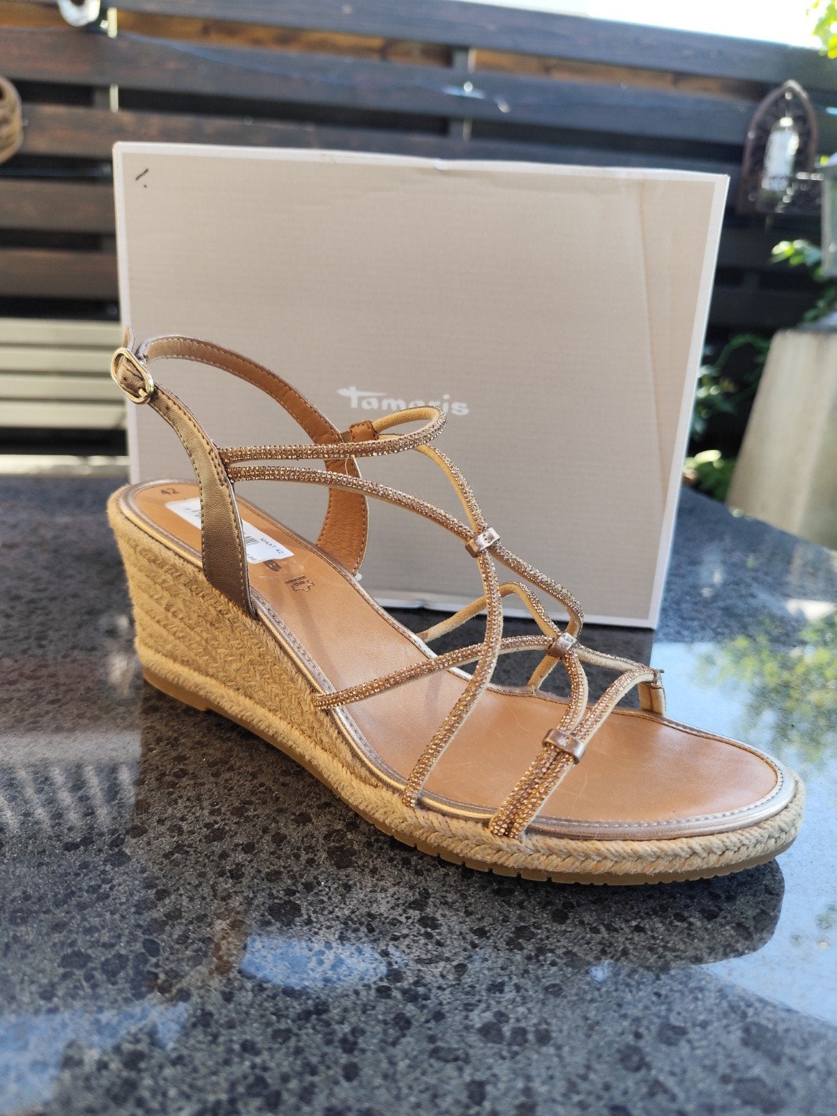 Tamaris Sandalen met sleehak, goudkleurig, maat 42, Ophalen of Verzenden, Nieuw