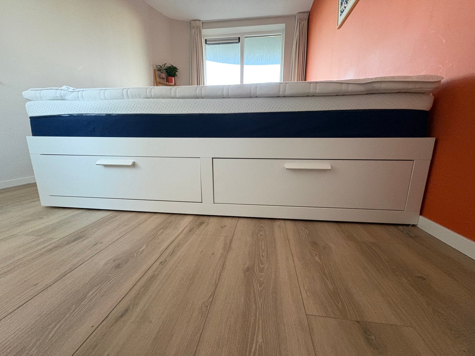 IKEA BRIMNES bedbank met 2 laden, Ophalen, Eenpersoons, Wit, Zo goed als nieuw
