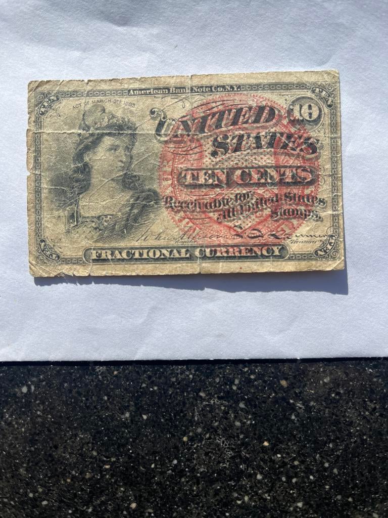 Historisch Amerikaans 10 Cent Fractional Currency biljet, Ophalen of Verzenden, Noord-Amerika, Los biljet