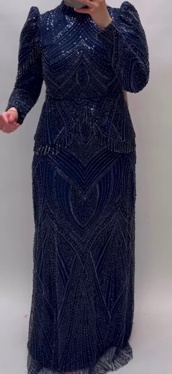 Prachtige avondjurk/abiye, Galajurk, Blauw, Maat 46/48 (XL) of groter, Nieuw