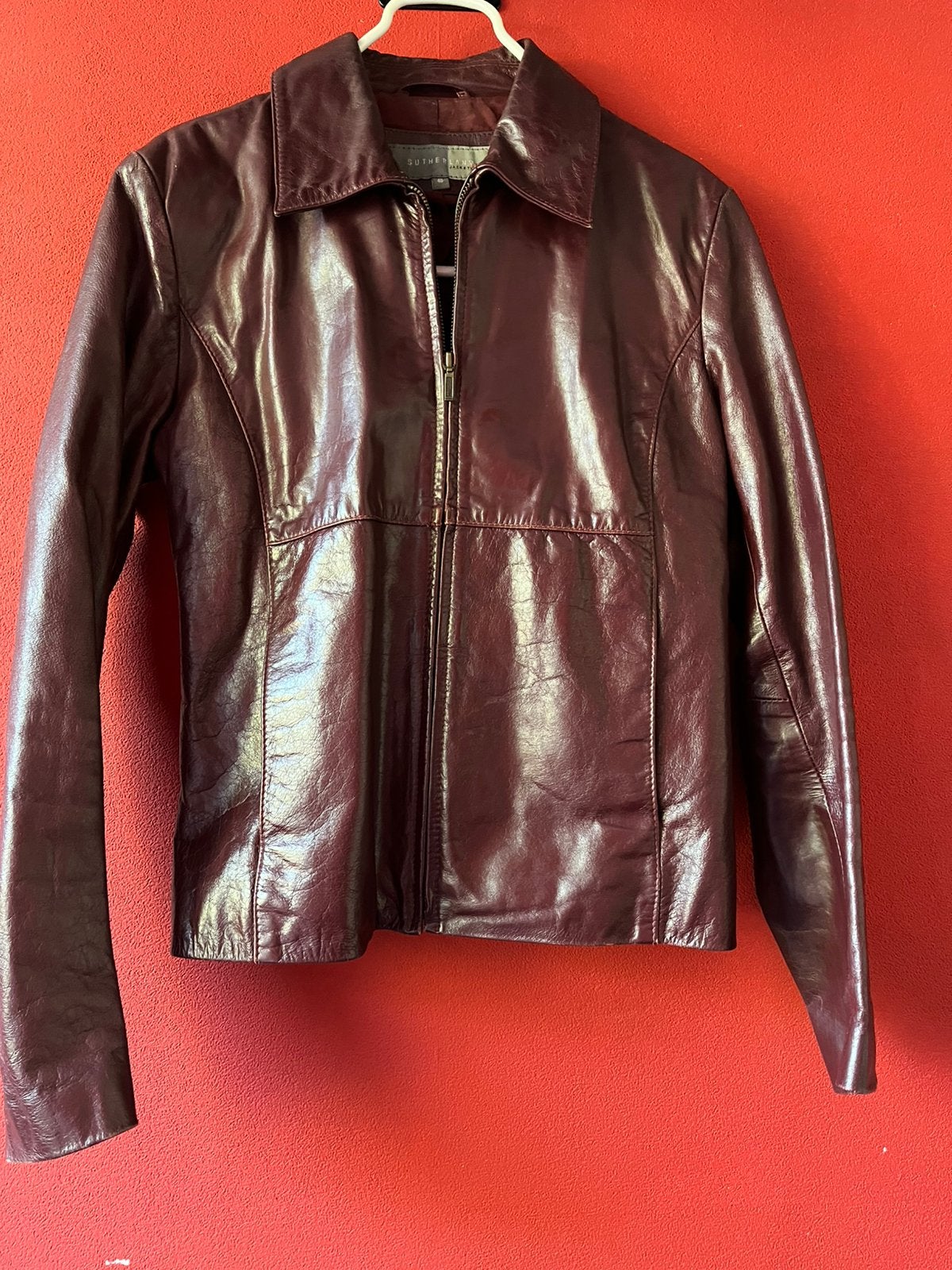 Bordeaux leren jasje van Sutherland Jackets maat 40., Maat 38/40 (M), Ophalen of Verzenden, Jasje, Gedragen
