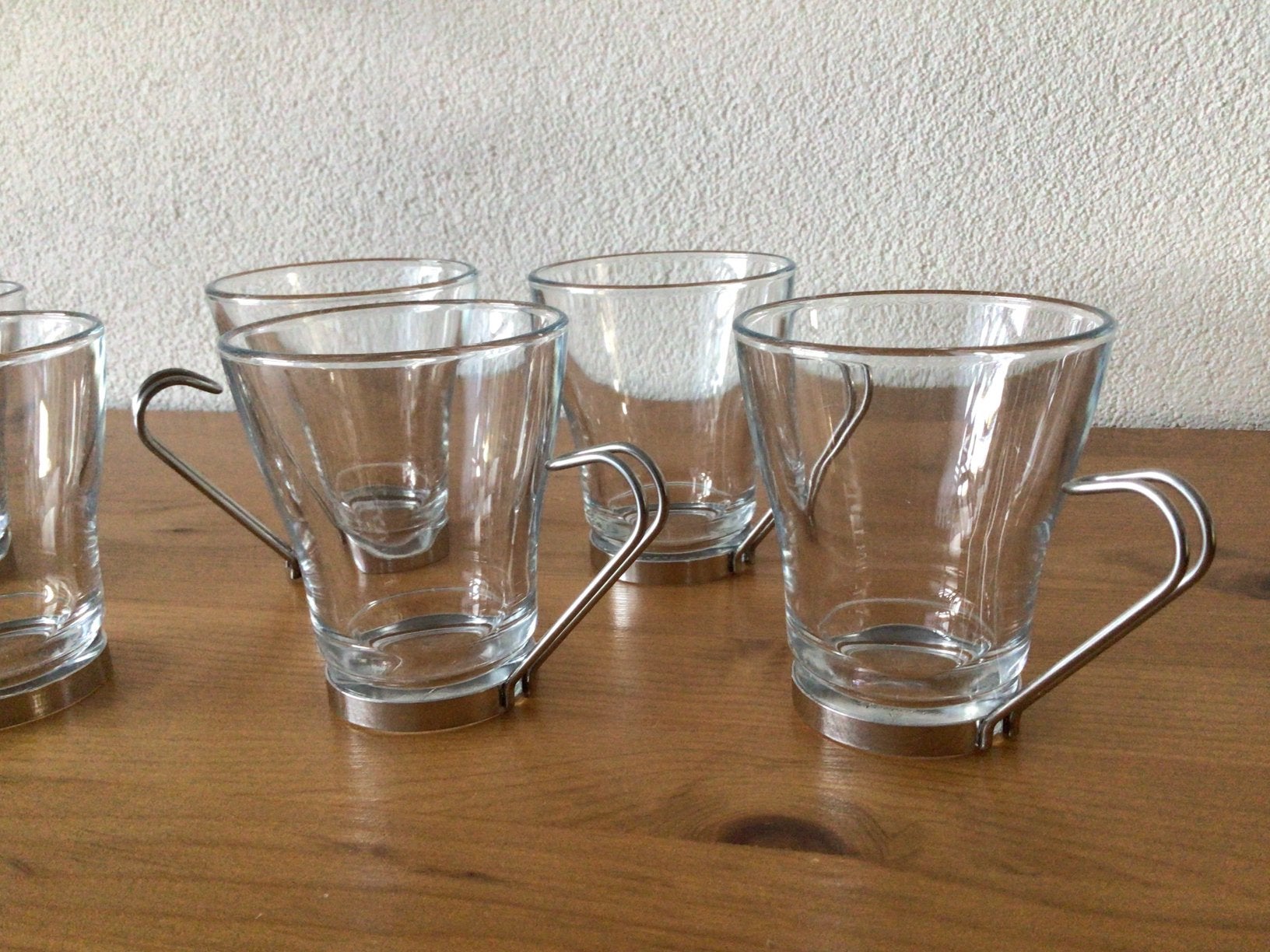 6 koffie/senseo glazen met RV S houders, Ophalen of Verzenden, Zo goed als nieuw