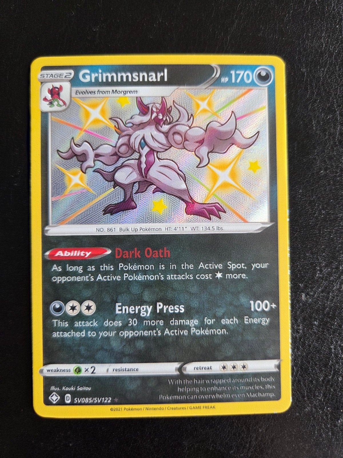 Grimmsnarl V SV085/SV122 Shiny Vault Pokémon Kaart, Ophalen of Verzenden, Zo goed als nieuw, Losse kaart, Foil
