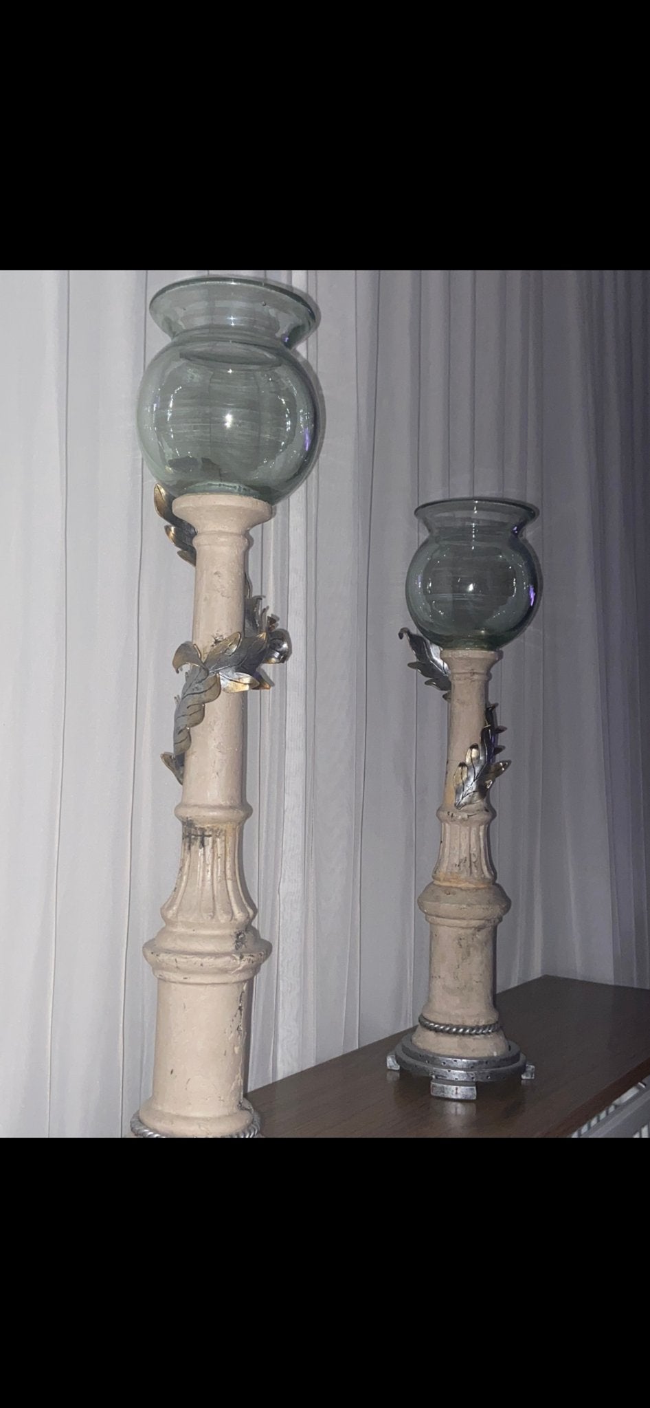 Set van 2 kandelaars steen metaal glas, Antiek en Kunst, Ophalen of Verzenden, Overige materialen
