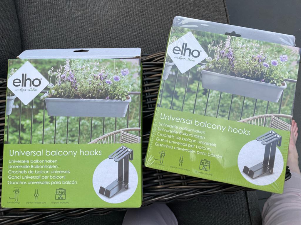 2x Elho universele balkonhaken voor plantenbak, Tuin en Terras, Bloembakken en Plantenbakken, Minder dan 30 cm, Balkon, Vierkant
