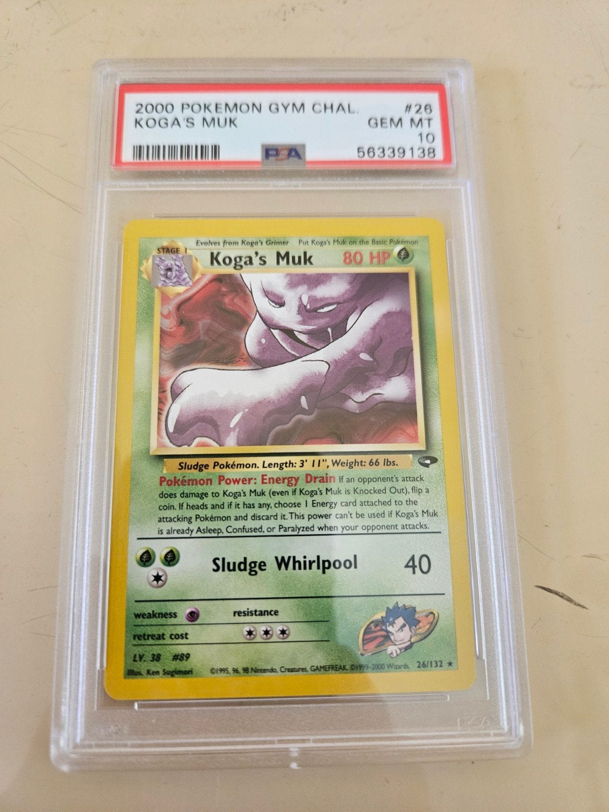 Koga's Muk PSA 10 - 2000 Pokemon Gym Challenge #26, Ophalen of Verzenden, Zo goed als nieuw, Losse kaart