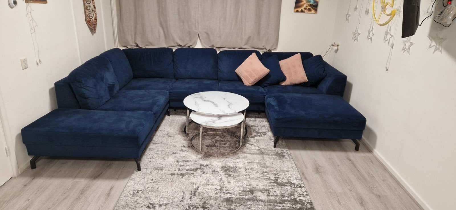 Prachtige en ruime Azure blauwe U-bank van Seats and Sofas, Ophalen, Gebruikt, 300 cm of meer, 75 tot 100 cm
