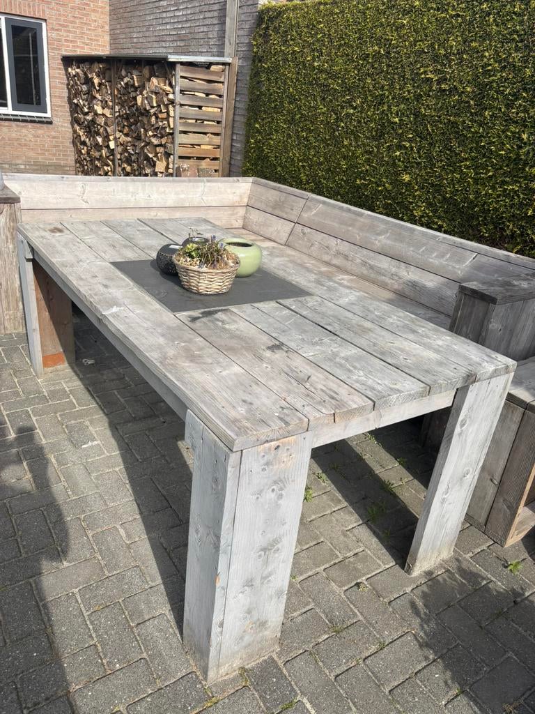 Steigerhouten tafel, Ophalen of Verzenden, Gebruikt, Rechthoekig, Hout