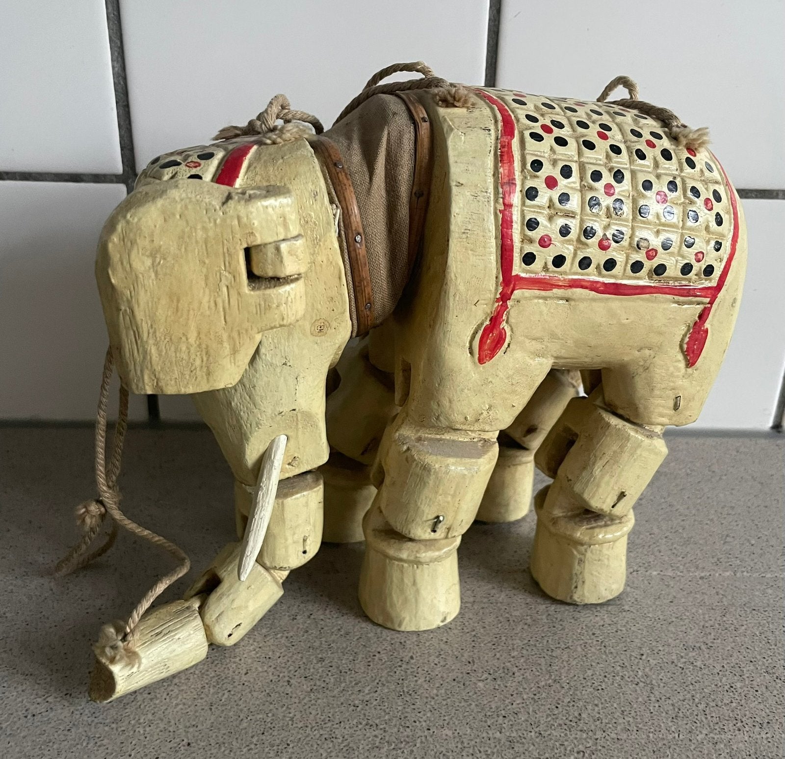 Prachtige marionet olifant hout antiek, Ophalen of Verzenden
