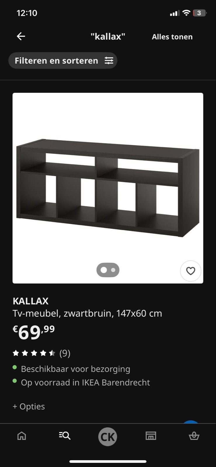 IKEA KALLAX TV-meubel zwartbruin met onderstel 147x60, Huis en Inrichting, Kasten | Televisiemeubels, Gebruikt, 100 tot 150 cm