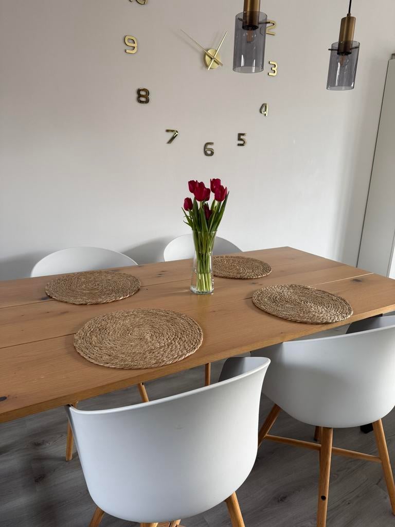 Tafel met stoelen industriel 190x 90, Overige houtsoorten, Zo goed als nieuw, Vijf personen of meer, Industriel