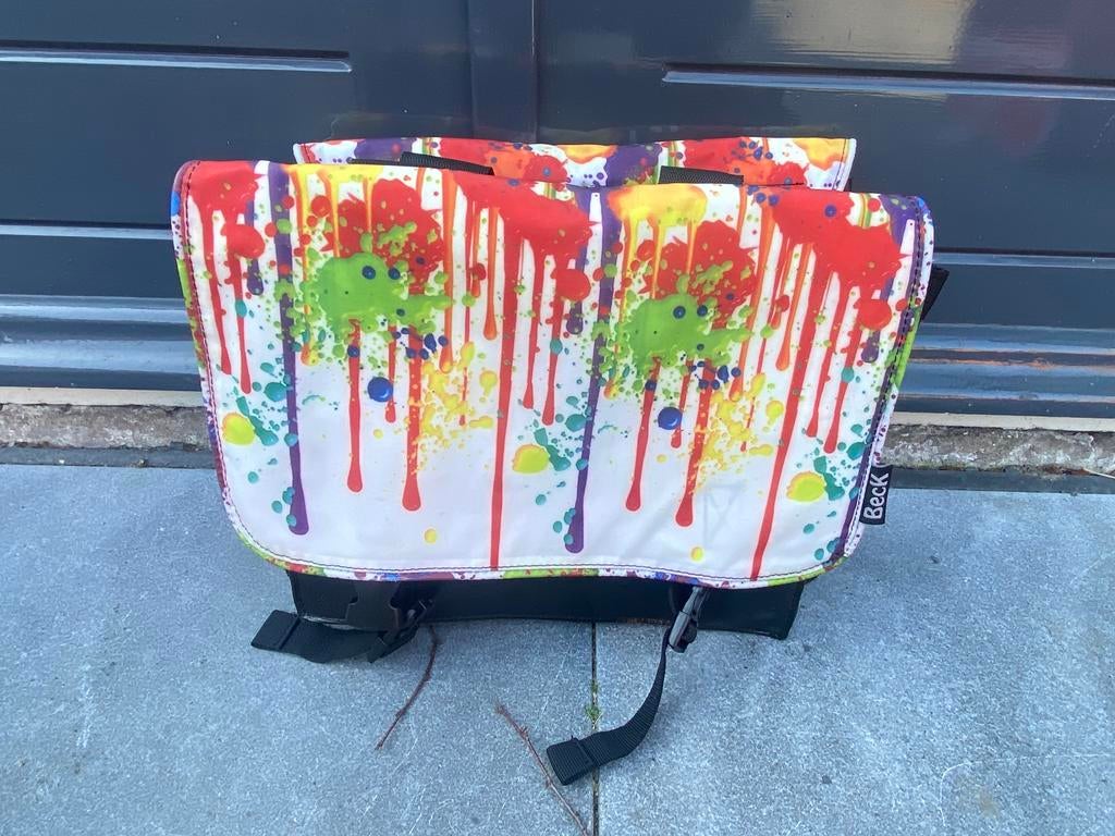 BECK Mini Dubbele Fietstas 25L Drippy - Zwart/Multicolor, Ophalen of Verzenden, Nieuw