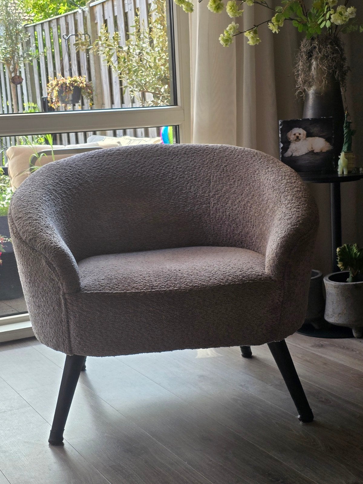 Grijze Bouclé Chenille Stof Fauteuil, Ophalen