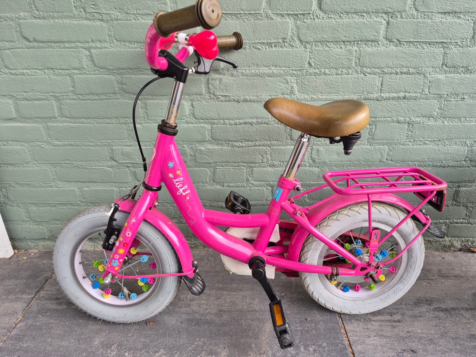 Roze kinderfiets Lief! met 12 inch wielen, Ophalen, Terugtraprem, Gebruikt, Lief!