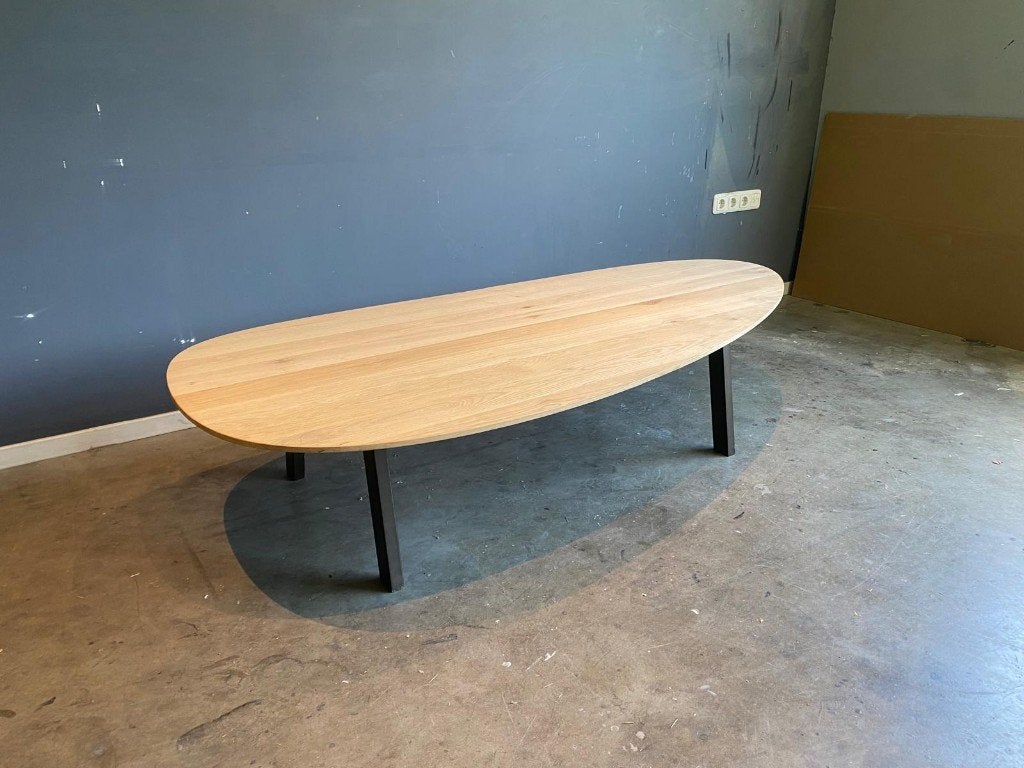 Eiken salontafel druppelvorm 180x80, Ophalen, Nieuw, 50 tot 100 cm, 150 tot 200 cm