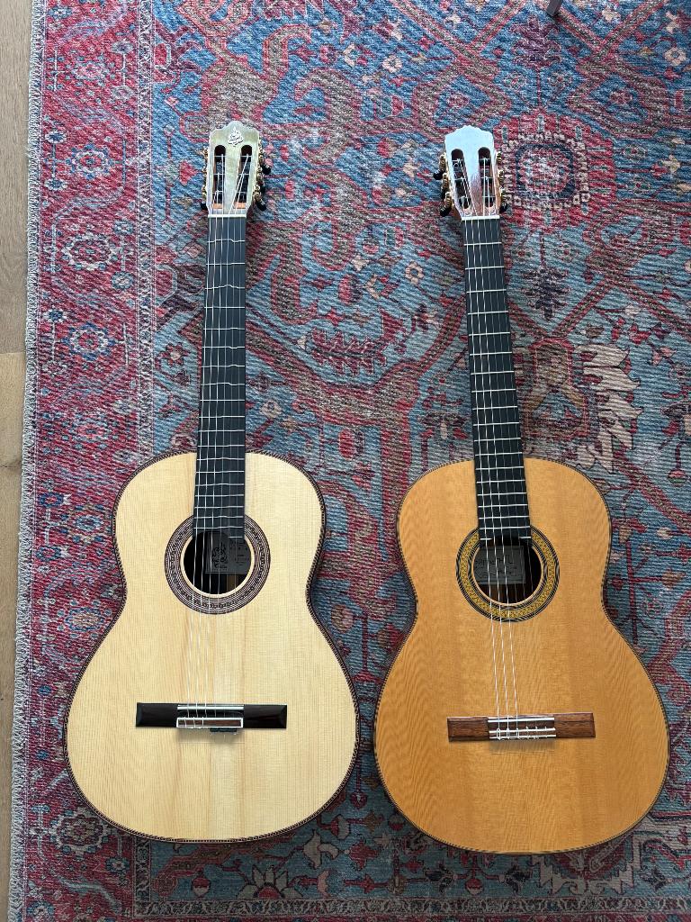 Twee topsegment handbouw klassieke gitaren aangeboden, Ophalen of Verzenden, Zo goed als nieuw, Klassieke of Spaanse gitaar, Met koffer